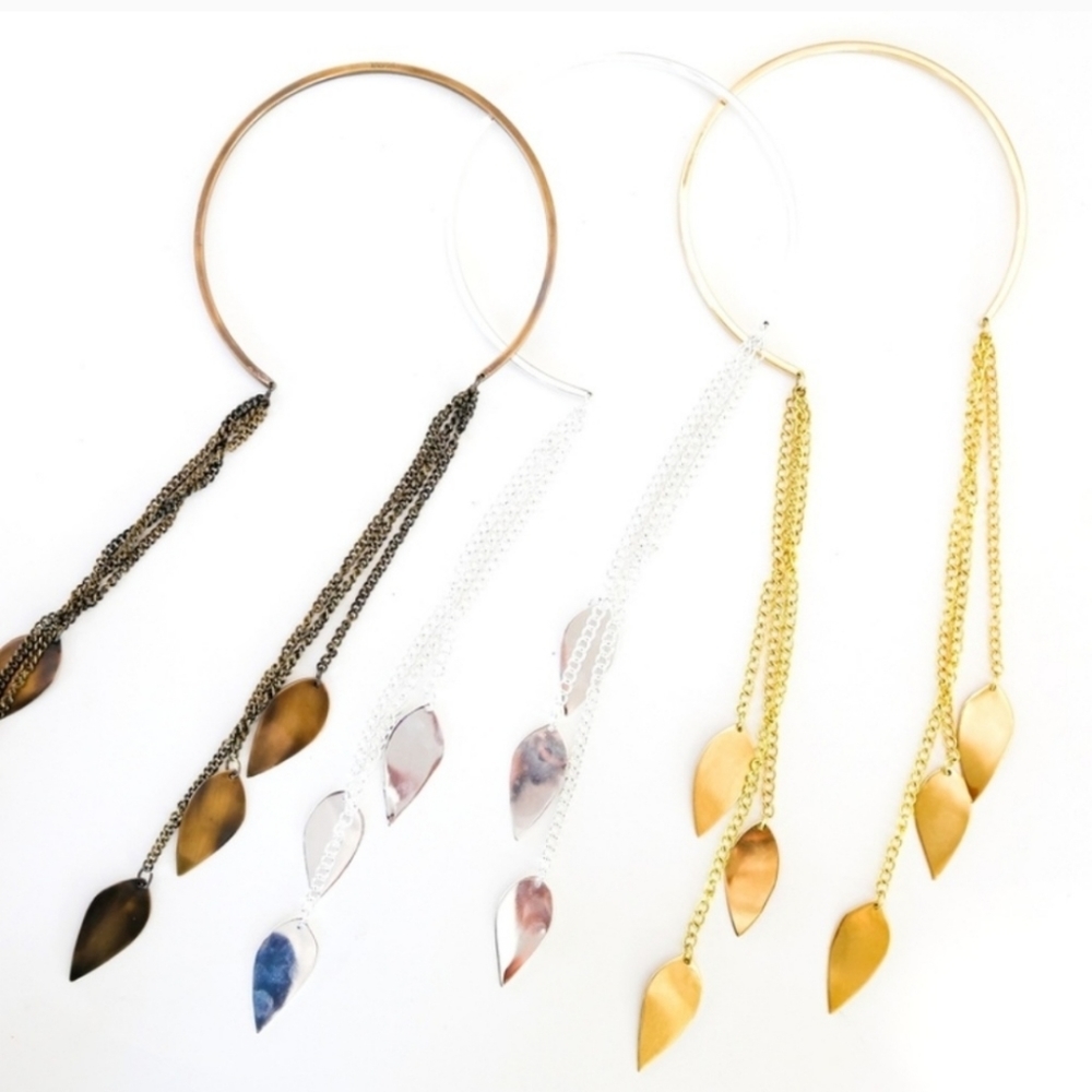 Brass or silver Wind chime collar necklace by designer Bisjoux - Picture 3 of 3